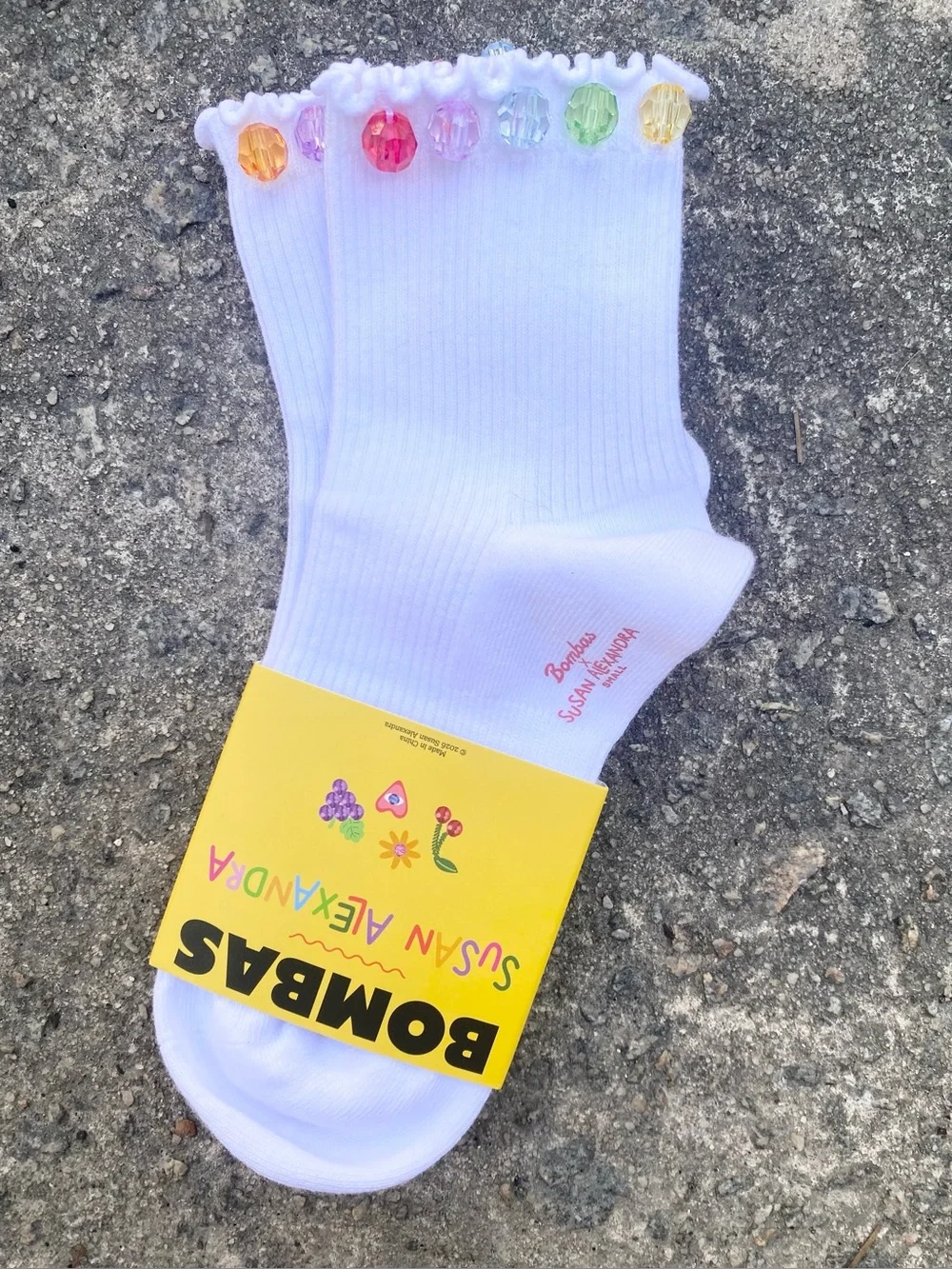 Bombas x Susan Alexandra NWT White Socks with Multicolored Beads